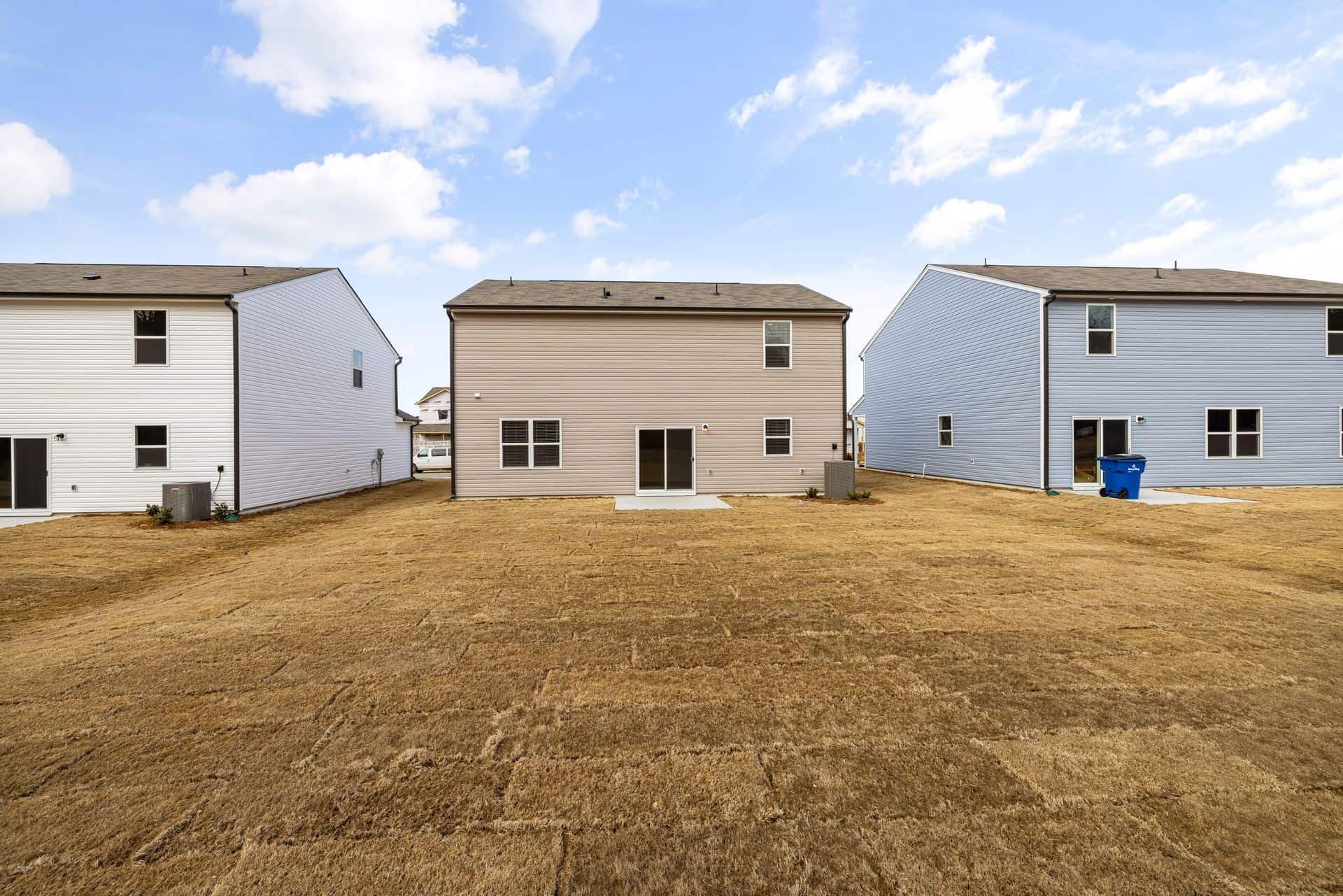 Homes with dead grass showing signs of poor water absorption and unhealthy lawn conditions